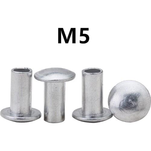 200PCS M5x6/8/10/12/16mm GB873 Aluminum Round Flat Button Truss Head Half Semi Hollow Rivet Diameter