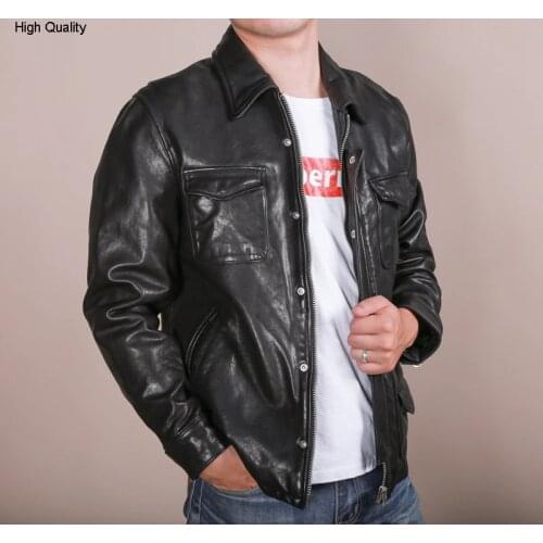2020 new arrivals mens Plant tanning sheepskin genuine jacket with pockets turn down collar leather coat men