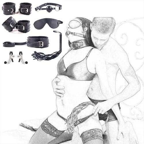 7 Pieces/Set of Bondage Adult Sex Toys for Female Couple Games Handcuffs Whip Nipple Clamp Gag Fetish Slave Sex Bdsm Toys
