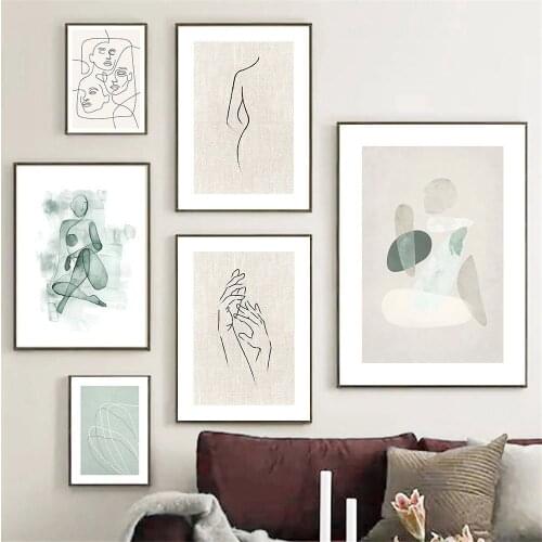 Abstract Hand Women Body Art Print One Line Drawing Lady Face Canvas Painting Nordic Poster Wall Art Pictures Living Room Decor