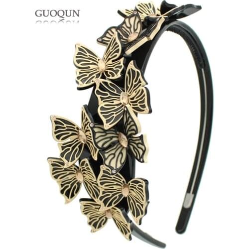 French Styles Hair Band - Large Butterfly Hair Accessory for Women Lady Rhinestone Acetate Hair Headband Hairwear for Tiara Wear
