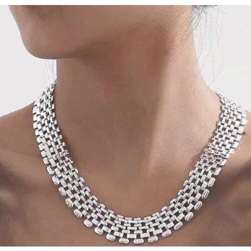 TIMEONLY Punk Hip Hop Chunky Hollow Out Chain Necklace Silver Color Linked Wide Chokers Necklaces for Women Statement Jewelry