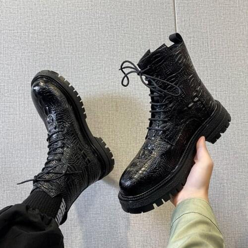 Black Crocodile Men Martin Boots Platform Genuine Leather Boots Male Fashion Shoes Casual Mens Motorcycle Boots Bottines Homme