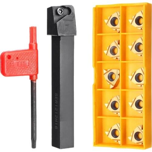 SER1212H16 CNC Tool Holder Boring Bar Holder + 10Pcs 16ER AG60 Inserts + T15 Wrench Lathe Turning Tool