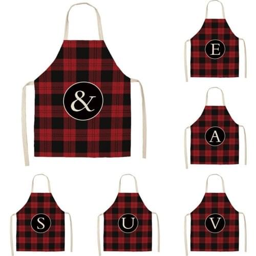 Alphabet apron red grid apron dress kids kitchen women apron aprons for woman apron for men maid apron baking accessories linen