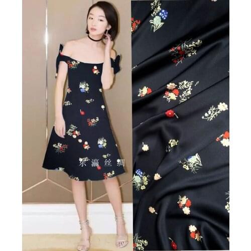 Hot sale flowers digital painting 5%spandex 95% satin silk fabric for dress shirt telas por metro tissu africain tissus au metre