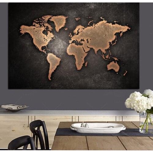 MUTU Canvas Painting Abstract 3D World Map Classical Black World Map Print On Canvas for Office Room Picture Wall Art Decoration