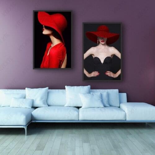Intellectuality Beautiful Sexy Women Red Lips Skirt Hat Abstract Posters Prints Canvas Painting Living Room Corridor Decoration