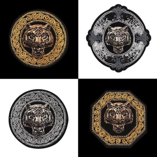 Golden Silver Metal Tiger Head Patches Cloth Applique Decoration Mending DIY Eembroidery Patch Clothes Backpack Hat Badg