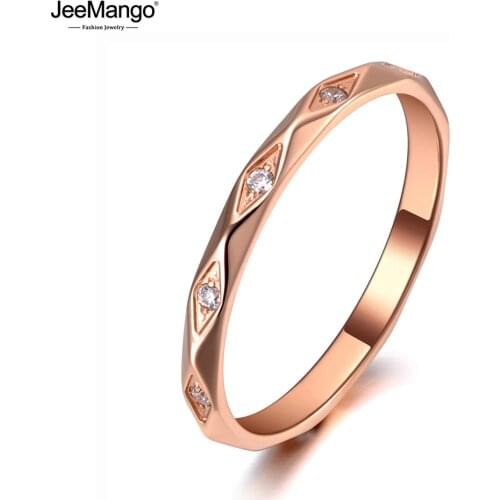 JeeMango Vintage Titanium Stainless Steel Mosaic Rhinestone Ring Jewelry Rose Gold CZ Crystal Party Rings For Women Girl JR19140