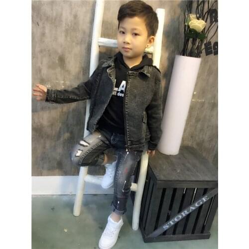 2 3 4 5 6 7 Y Toddler Boys Clothing Sets Casual Letter Printed Sweatshirt Denim Jacket Pants 3pcs Fashion Baby Kids Suits Autumn