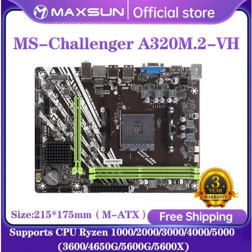 MAXSUN Full New Motherboard AM4 A320M.2-VH Challenger AMD DDR4 memory slots Rams PCI-E M.2 slot ssd VGA mainboard for desktop