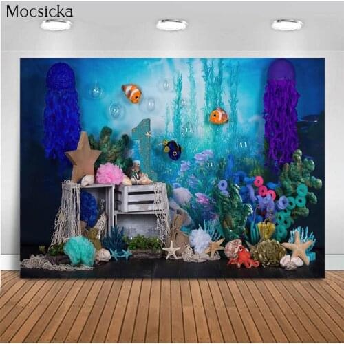 Mocsicka One Year Old Birthday Background Ocean World Decoration Style Birthday Party Photo Background Photography Studio
