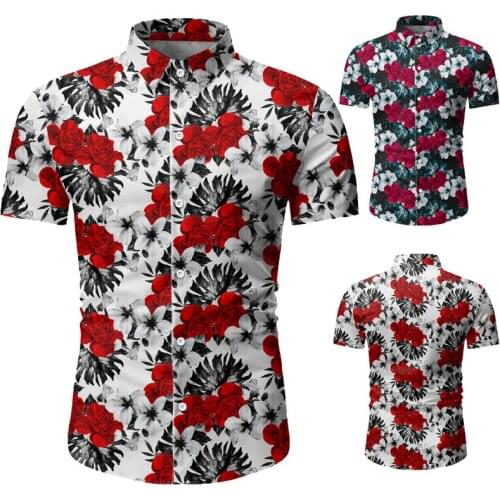 Mens new summer style casual casual print short sleeve shirt European and American sizes slim business beach Hawaiian shirt