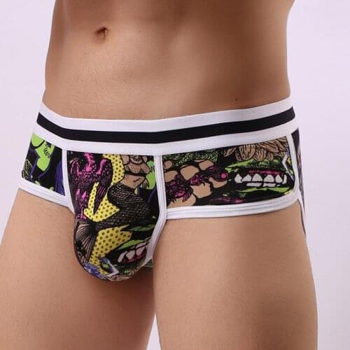 3pcs/lot Printed sexy underwear men briefs cotton hot man jock strap push up cuecas shorts gay male panty underpant low rise