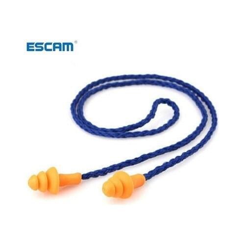 ESCAM 10Pcs Soft Silicone Corded Ear Plugs Ears Protector Reusable Hearing Protection Noise Reduction Earplugs Earmuff