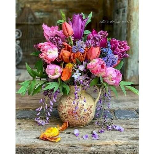 Flowers Adult Child Printed Water-Soluble Canvas 11CT Cross-Stitch DIY Embroidery Full Kit DMC Threads Craft Package