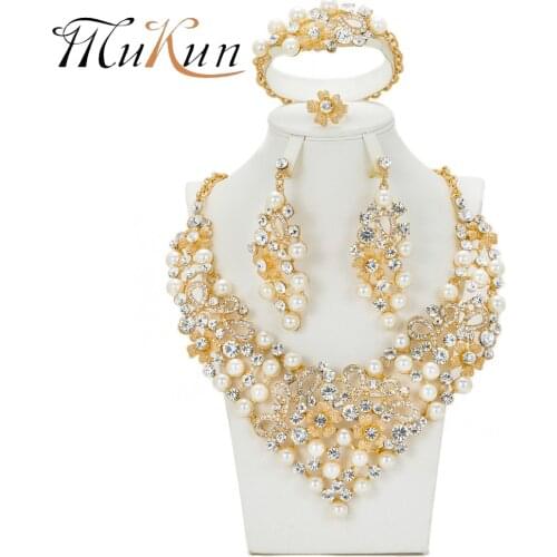 MUKUN Crystal Simulated Pearl Classic Jewelry Set Vintage African Beads Jewelry Sets For Women Imitation Wedding Accessories