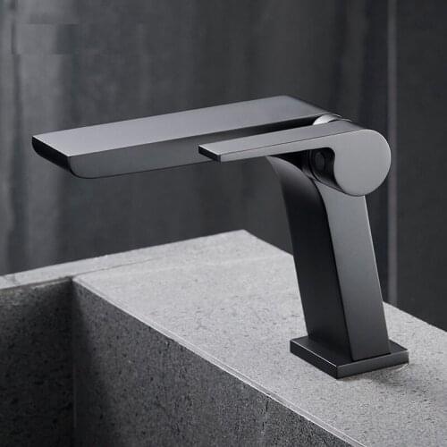 2021 New Solid 59# Brass Gun Gray Basin Faucet Matte Black Hot and Cold Mixer Tap Chrome Waterfall Faucet Creative Sink Faucet
