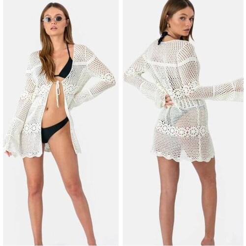 New Summer Women Bikini Cover Up Hollow Crochet Swimsuit Cover-Ups Bathing Suit Beachwear Tunic Beach Dress Hot