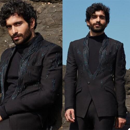 New Designed Men Tuxedos Custom Made Shawl Lapel One Button Blazer Fashion Party Wedding Prom Pocket Coat 2 Piece Set