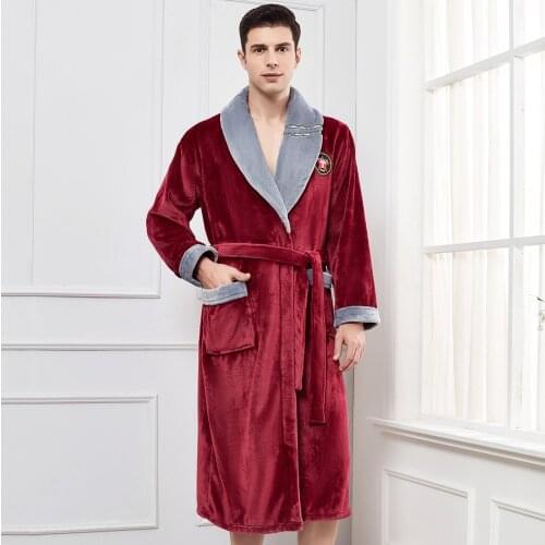 Autumn Winter Thicken Robe Sleepwear Coral Fleece Nightwear Large Size Flannel Men Kimono Bathrobe Loose Casual Home Clothes