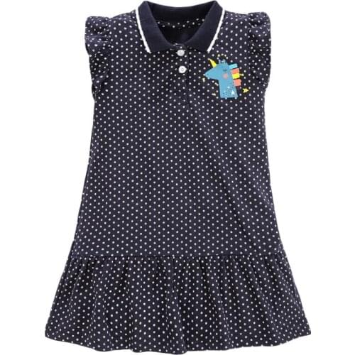 Kids Frocks for Girls Summer Toddler Clothes Dot Unicorn Print Casual Cotton Vestiods Turn-down Collar Black Dress for 2-7 Years