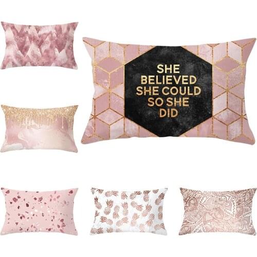 Pillowcases Rose Gold Pink Pillow Cover Geometric Print Series Peach Skin Waist Throw Pillow Case Pad Home Decorative