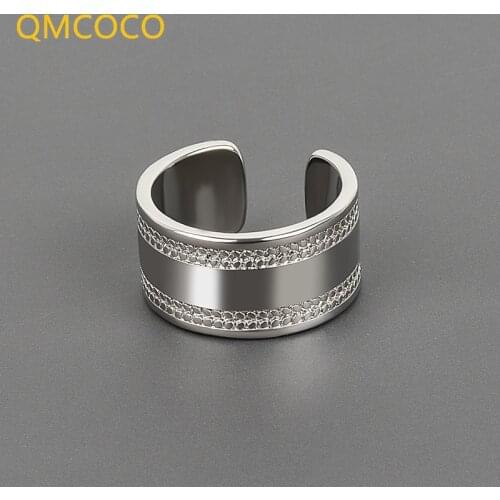 QMCOCO 925 Silver Retro Ring For Women Wide Ring Simple Handmade Opening Adjustable Woman Fashion Jewelry