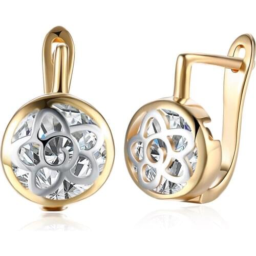 Crystal Earrings Creative Geometric Flower Stud Earrings For Women Earing Jewelry Earring Gold Color Earings Kolczyki Pendientes