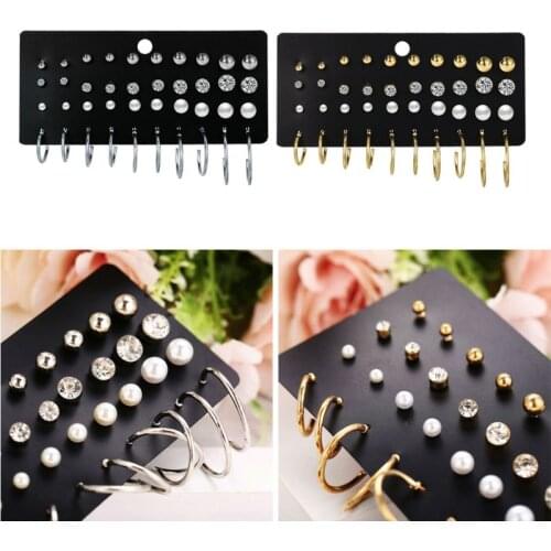 634D 20 Pairs Danity Assorted Mini Round Metal Ball Crystals Pearl Hoop Stud Earrings Kit For Women Men Fashion Jewelry