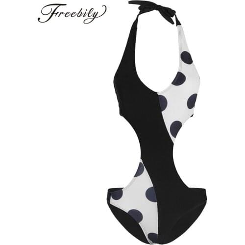 Polka Dot One Piece Swimsuit Women Swimwear Halter Backless Padded Push Up Monikini Swimsuit Backless Bathing Suit Beachwear
