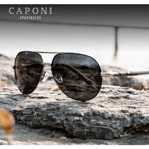 CAPONI Polarized Sunglasses For Men UV Protect Driving Mens Shade Pilot High Quality Metal Photochromic Male Sun Glasses CP8725
