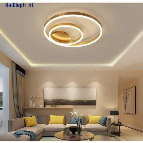 Modern Golden Round Chandelier Lighting For Study Living Room Bedroom Indoor Led Lights Deco Lustre Lamps Fixtures AC 90-260V