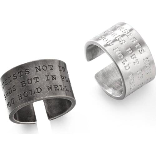 Morden Wide Face English Letter Retro Ring 316L Titanium Steel Rings for Women Hip-hop Alphabet Cool Girl Open Resizable Ring