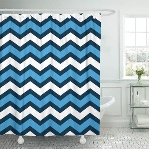 Navy Abstract Geometric Chevron in Blue and White Colorful Shower Curtain Waterproof 60 x 72 Inches Set with Hooks