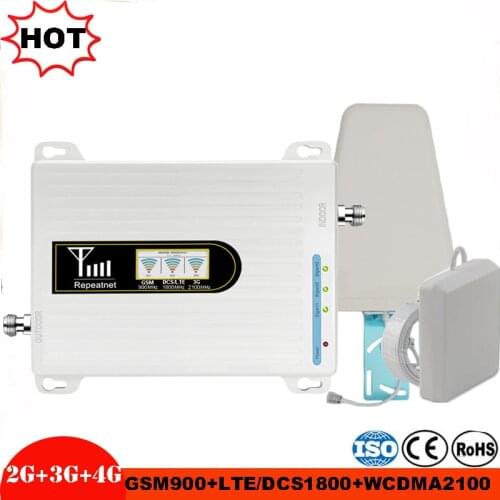 Mobile Booster Tri band Signal repeater 900 1800 2100 GSM Repeater Tri Band amplifier ALC/MGC cellular Signal Booster 2g 3g 4g