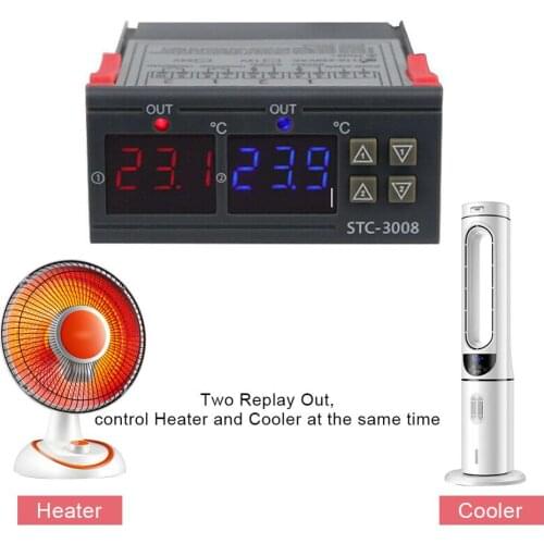 STC-3008 Computer Digital Display Intelligent Dual Control Electronic Thermostat Dual Display Dual Temperature Adjustable Thermo
