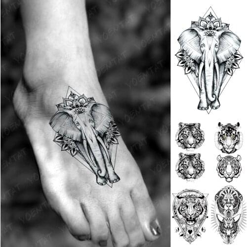 Waterproof Temporary Tattoo Sticker Tribal Elephant Flash Tatoo Geometric Lines Animal Wrist Fake Tatto For Body Art Women Men