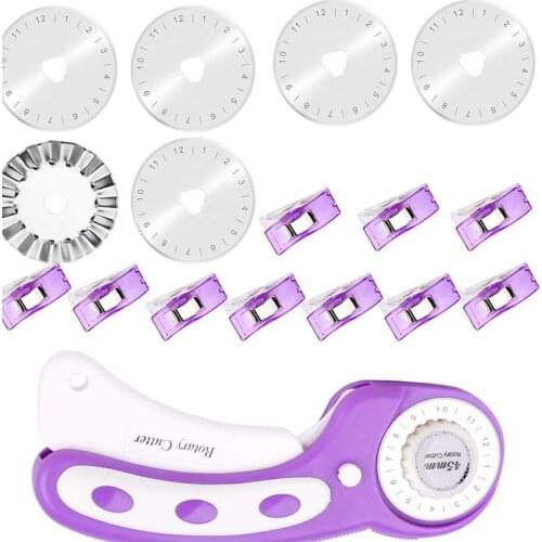 LMDZ 45mm Rotary Cutter with 6 Replacement Blades ,Sewing Clips, Leather Craft Knife Sewing Tool Leather Cutting Tools