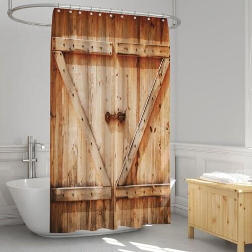 Polyester Bathroom Curtain Wooden Door Printed Waterproof Rectangle Shower Bathing Cover bathroom Decor Shower umkhusane