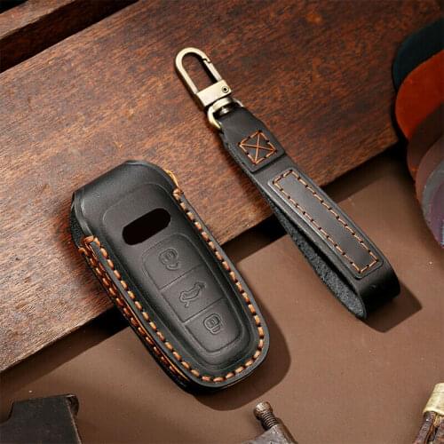 Genuine Leather Key Fob Protector Cover Case For Audi A6L A8L A6 A7 A8 smart key 2019 2020 Car Accessories Fob Cover Keychain