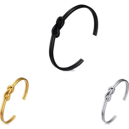 Femme Clasp Design Gold Black Stainless Steel Wire Cuff Bangles