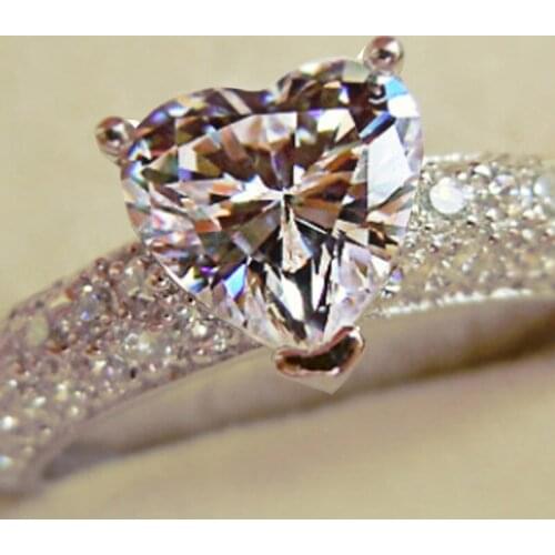 Luxury Jewelry Real 925 Silver Ring for Women Romantic Heart 2 Carat Simulated Diamond Engagement Wedding Rings Wholesale