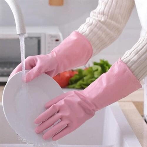 1Pair Cleaning Gloves Kitchen Waterproof Dishwashing Glove Durable Rubber Dish Washing for Household Chores Cleaning Scrubber