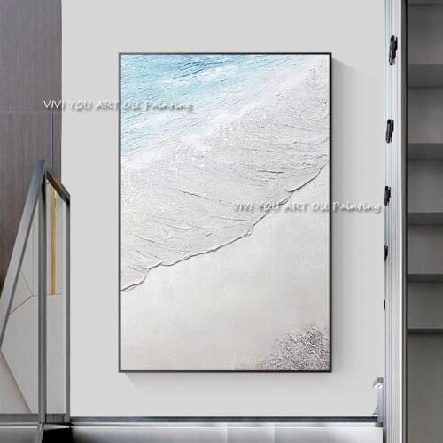 100% Handmade Grey Painting Sea Landscape Painting Ocean Large Wall Art Texture Abstract Painting Large Canvas White Art Gift