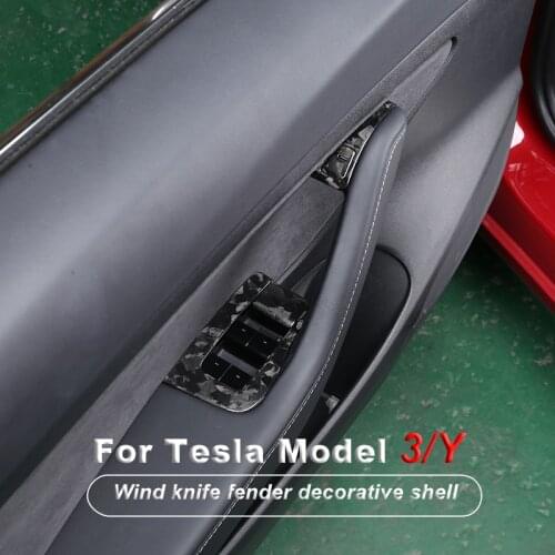 14 Pcs/Set Real Carbon Fiber Material Window Lift Control Panel Patch Shell for Model 3 Model Y 2021 Car Styling Accessories
