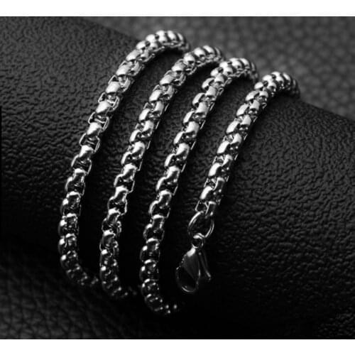 2mm/2.4mm Thickness Jewelry Pendant Necklace Chain Stainless Steel Vintage Necklace Men Square Pearl Fashion Gift