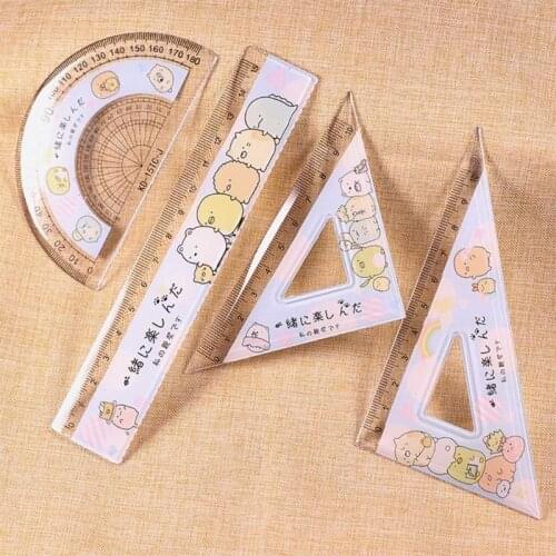 4pcs/set Kawaii Cartoon Straight Triangle Ruler Protractor Drafting Drawing Tool