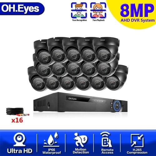 4K 16CH AHD DVR CCTV System 8MP IR Night Vision In/Outdoor Waterproof Camera 16CH 5IN1 DVR Kit Remote View Motion Detection